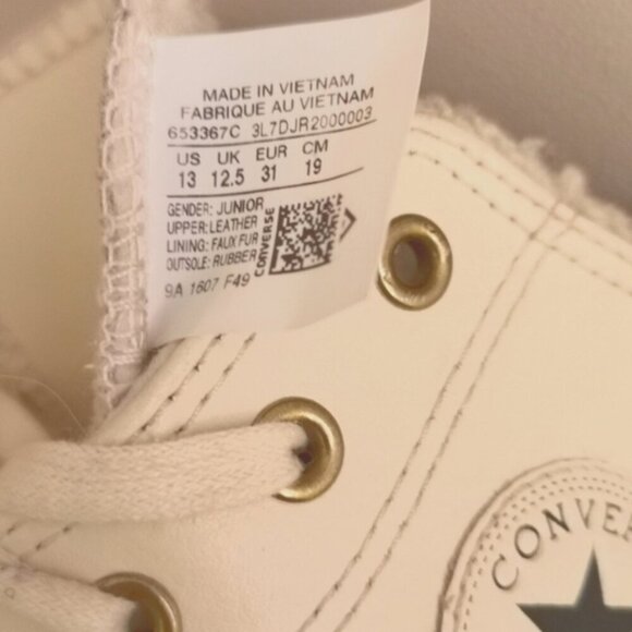 Converse Cream Faux Shearling Lined Leather Chuck Taylor Hi Top sneaker Size 13 - Picture 6 of 11